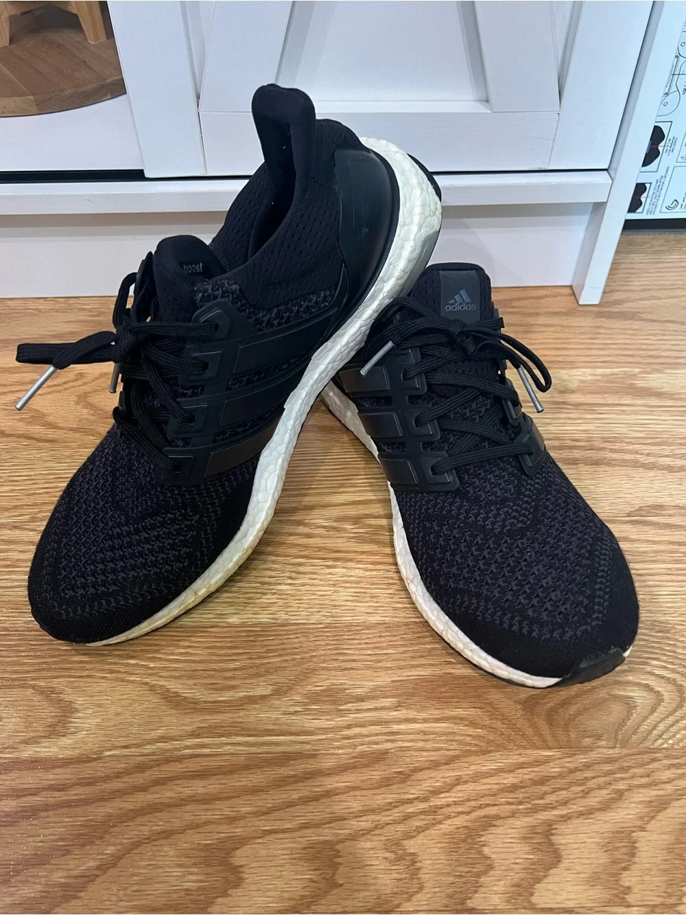 adidas Black Knit Running Shoes with White Boost Midsole